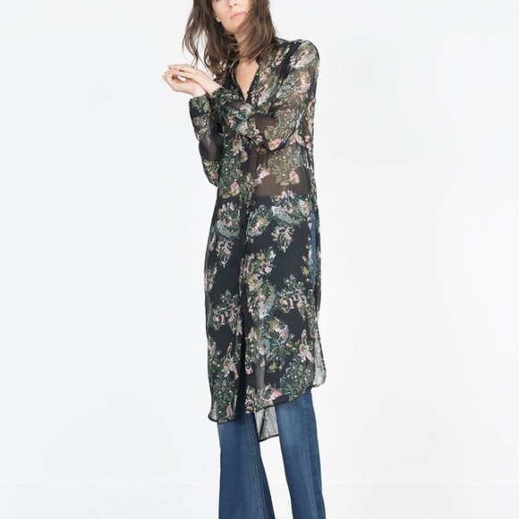 Zara Tops - Zara Long Printed Floral Shirt size M